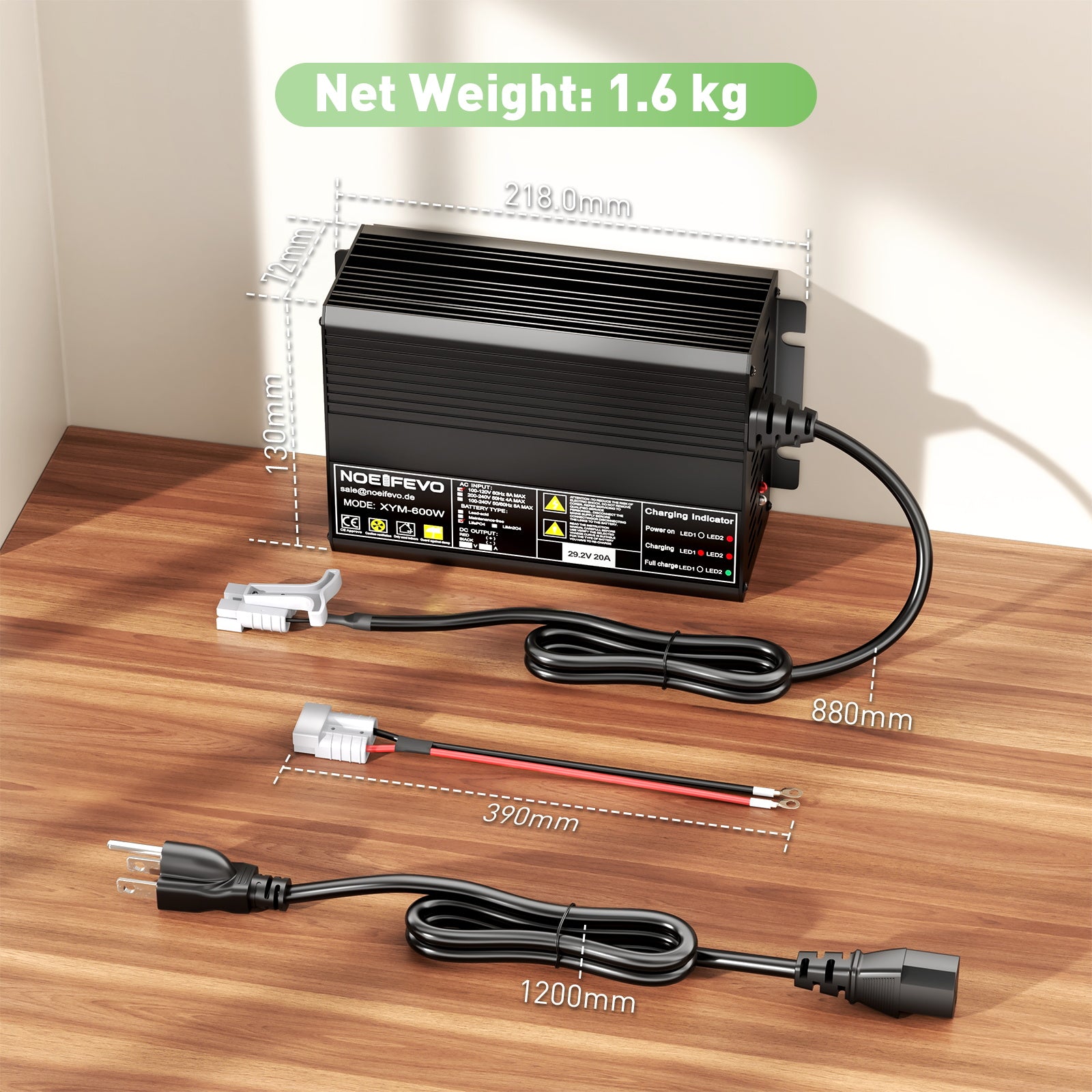 NOEIFEVO 24V 25.6V 20AMP Lithium LiFePO4 battery charger , Charging Voltage 29.2V , Automatic Cut Off, 0V BMS Activate