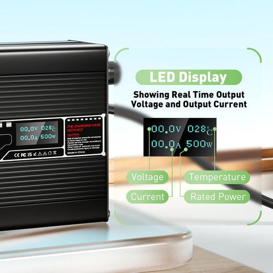 NOEIFEVO 12.6V 20A Lithium Battery Charger For 11.1V 3S Battery, Automatic Cut Off, aluminum housing, LCD screen