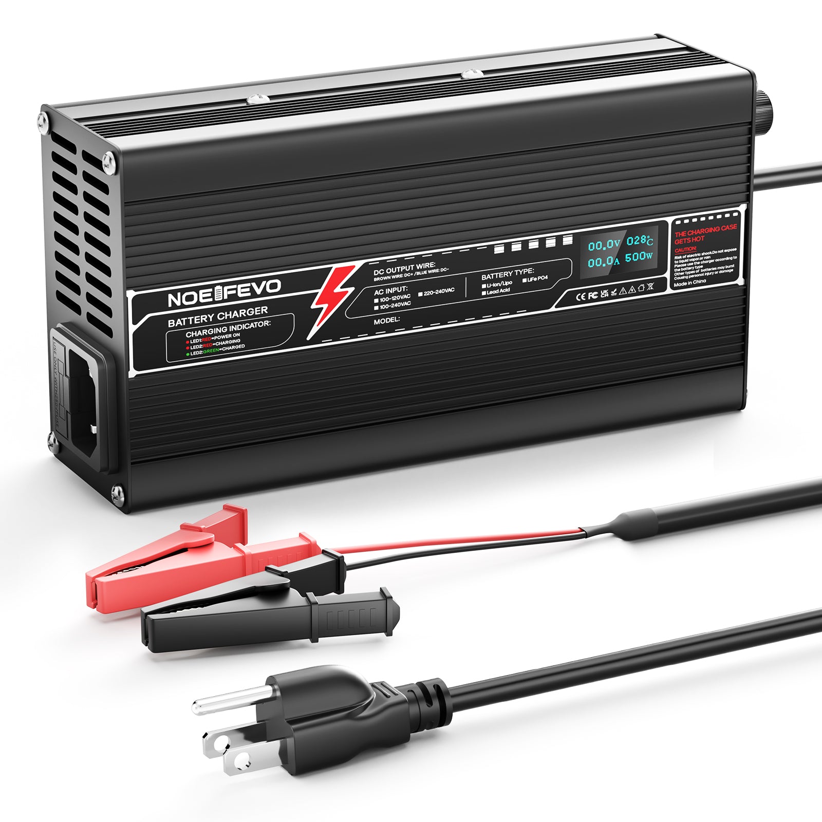 NOEIFEVO 25.2V 15A Lithium Battery Charger For 22.2V 6S Battery, Automatic Cut Off, aluminum housing, LCD screen