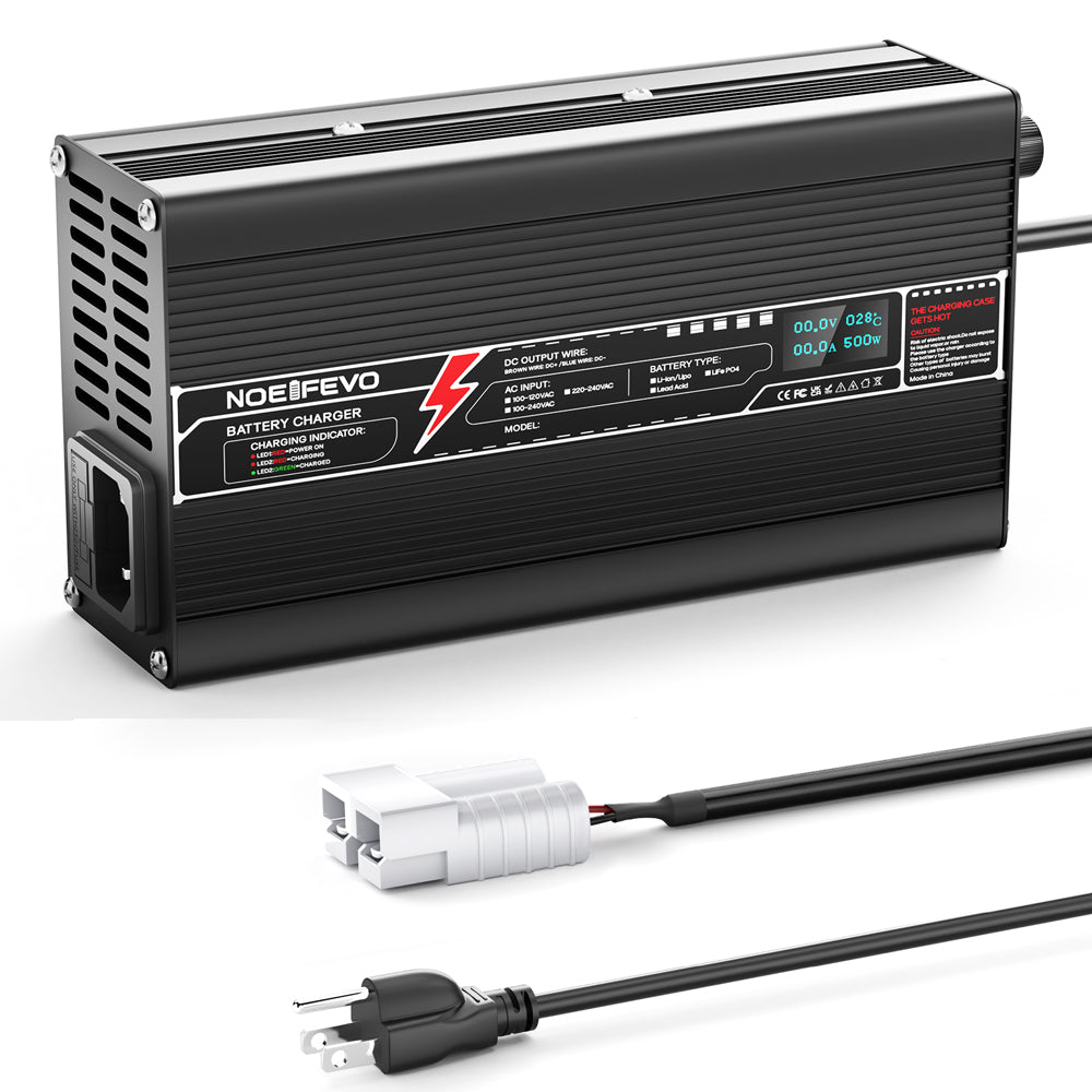 NOEIFEVO 16.8V 20A Lithium Battery Charger For 14.8V 4S Battery, Automatic Cut Off, aluminum housing, LCD screen