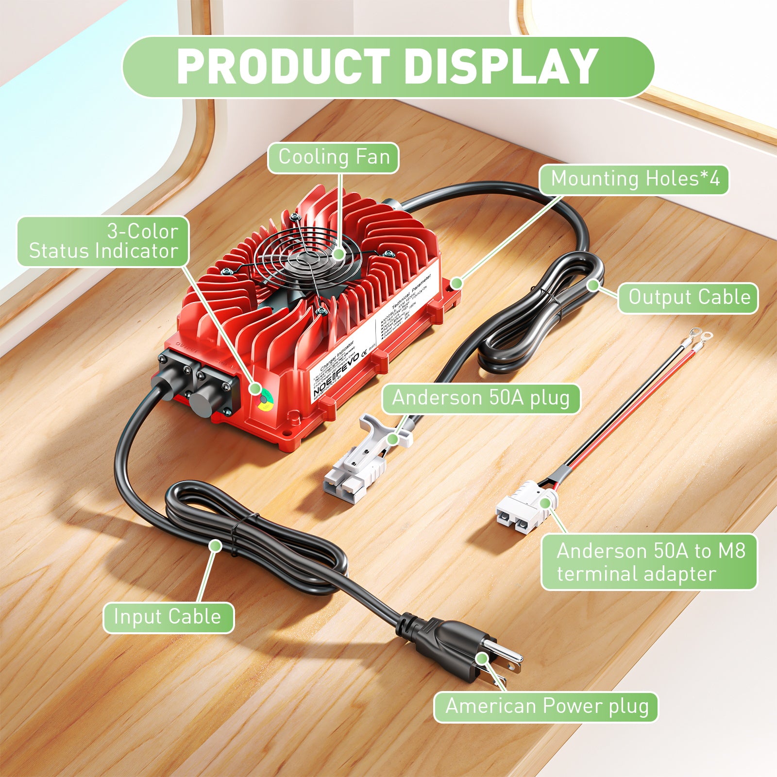 NOEIFEVO 36V 20A Battery Charger For Lead Acid Batteries,AGM,Gel, Onboard Charger For Golf Cart Battery