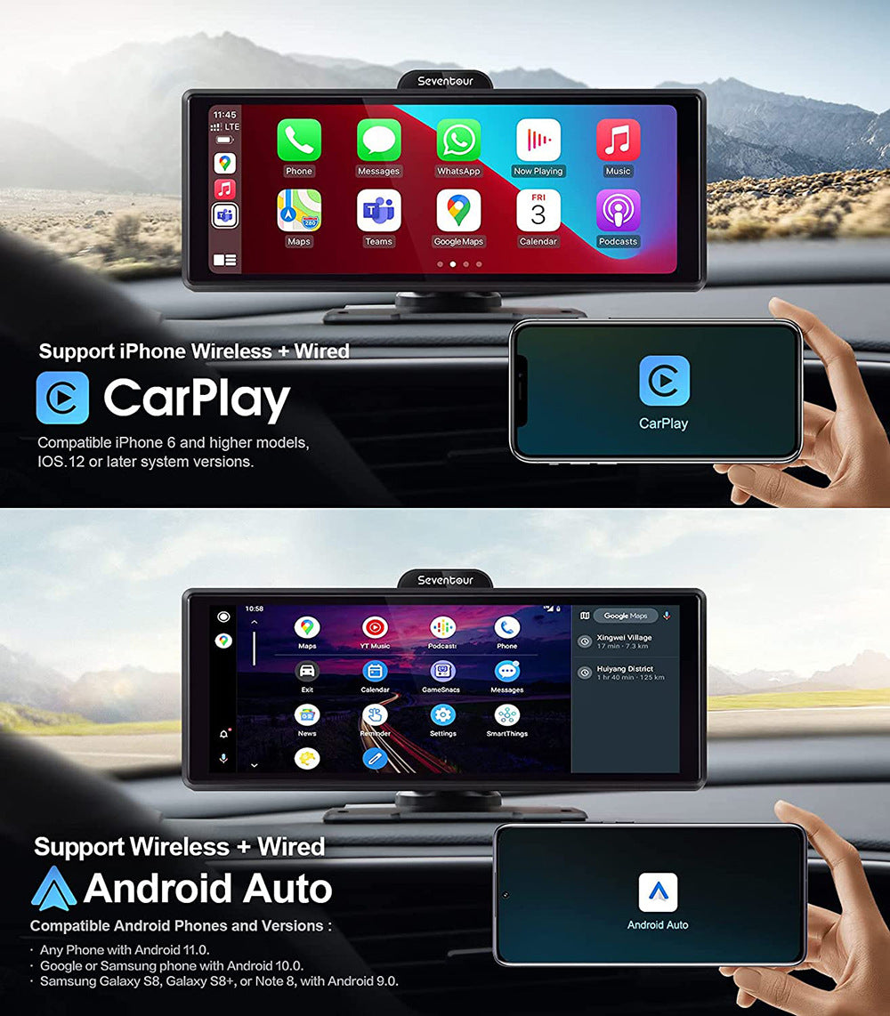 Portable Carplay Screen for Car, 10.26’’ Car Stereo Wireless Car Play & Android Auto Touch Screen, 4K Dash Cam, 1080P Backup Camera, Mirror Link/Voice Control/Music Play/GPS Navigation